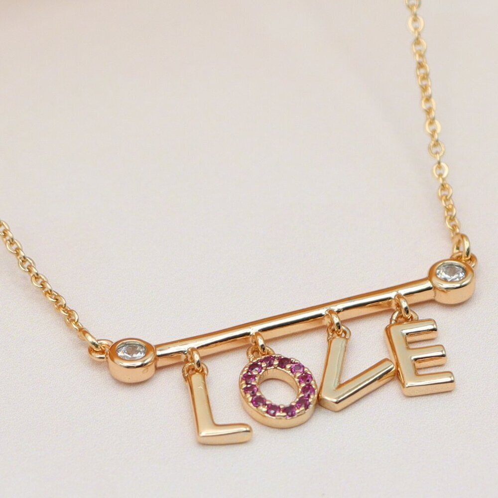 Dainty Rose Gold LOVE Pendant Necklace with Adjustable Chain, XPNL0203